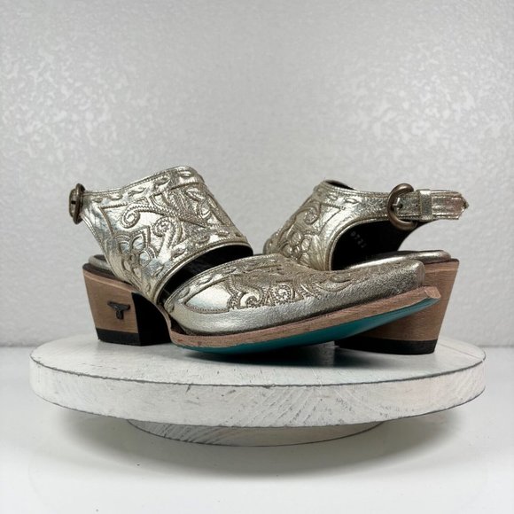 Lane Boots Shoes - Lane Robin Mule Cowboy Western Booties 7.5 Gold Ankle Boots Floral Snip Toe EUC